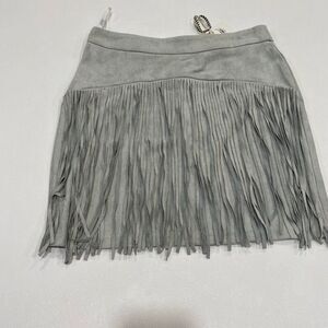 Angel Biba Fringe Mini Skirt Size 8 | Gray Faux Suede Western Boho Festival Skir
